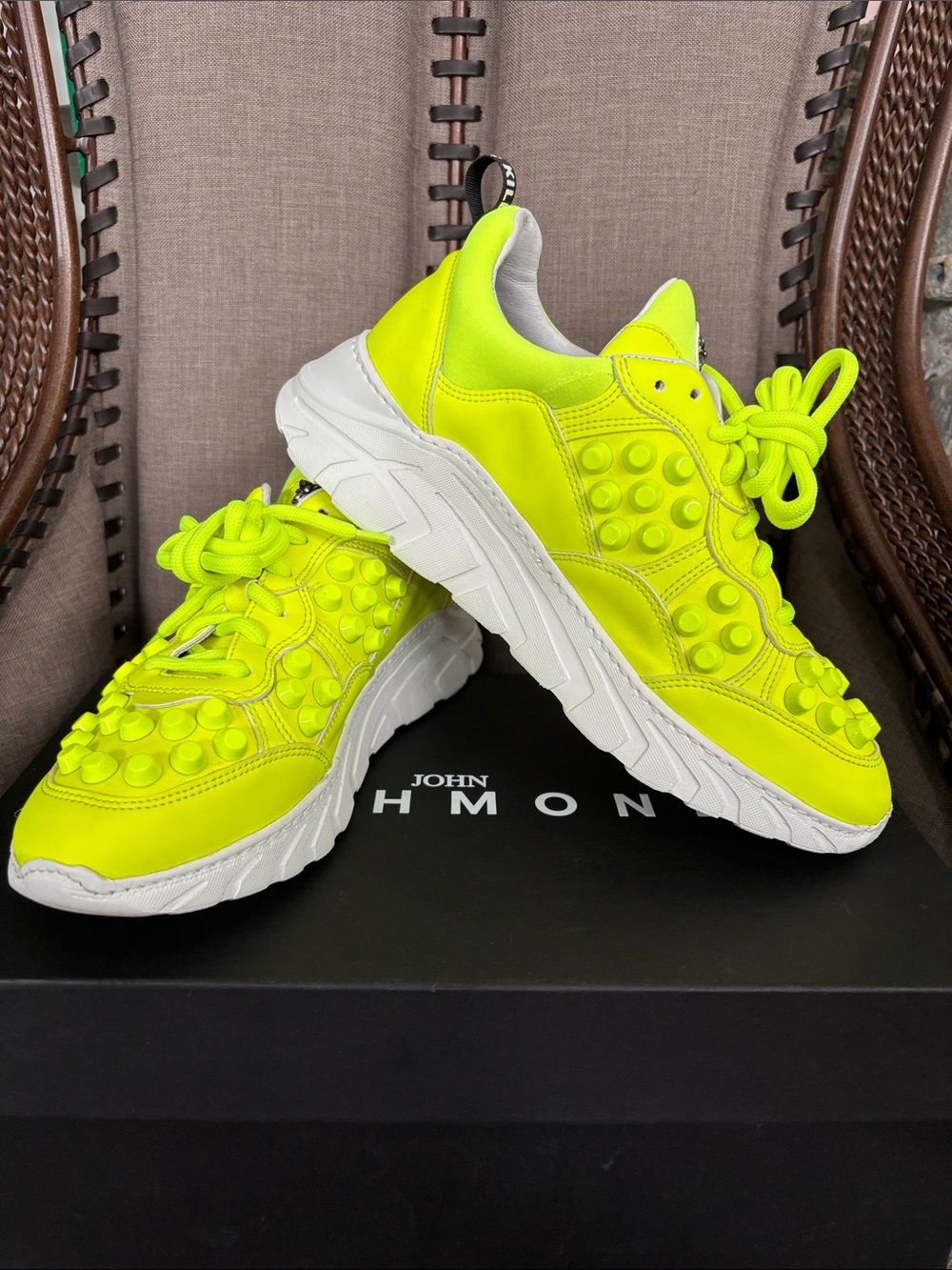 John Richmond Neon Yellow Chunky Sneakers with Stud Detail